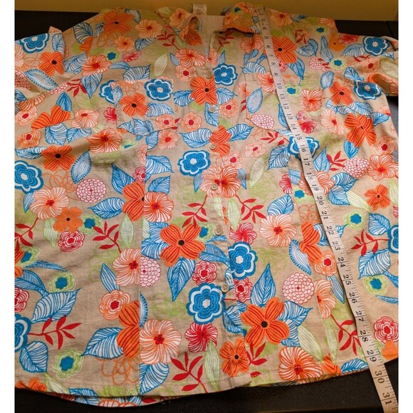 JMS Just My Size Button Up Top Floral Vacation Linen Blend Size 3X 22W/24W - Picture 4 of 8